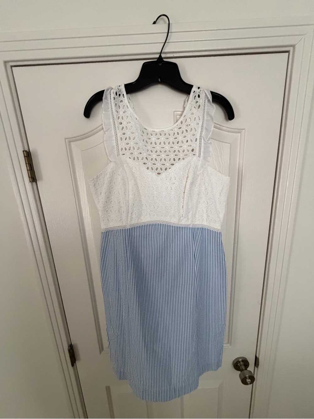 Lilly Pulitzer White Lace Top with Light Blue Stripe Skirt - Picture 2 of 4